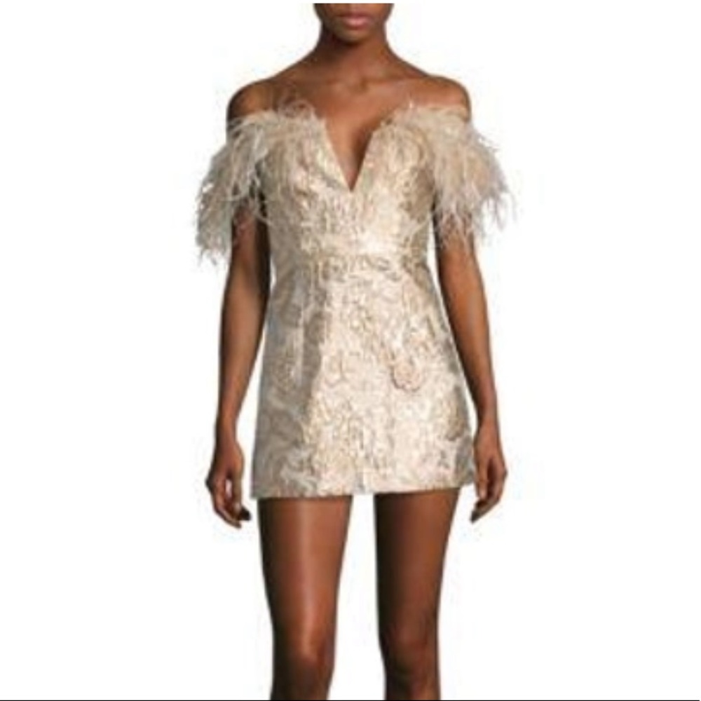 Gold feather mini dress size large NWT